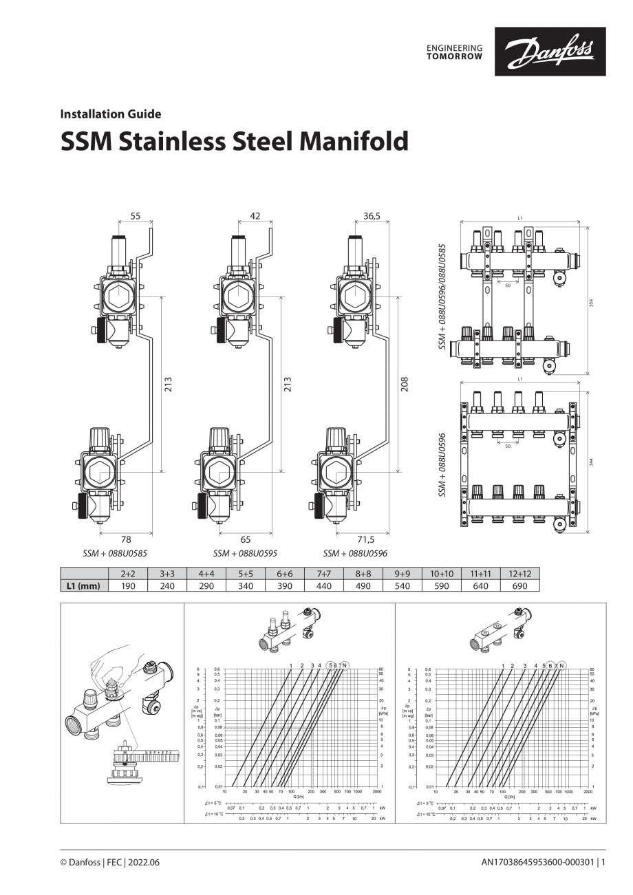 Pagina 1 - Ghid de instalare - Distribuitor inox DANFOSS SSM 2+2, SSM 3+3, SSM 4+4, SSM 5+5, SSM 6+6...