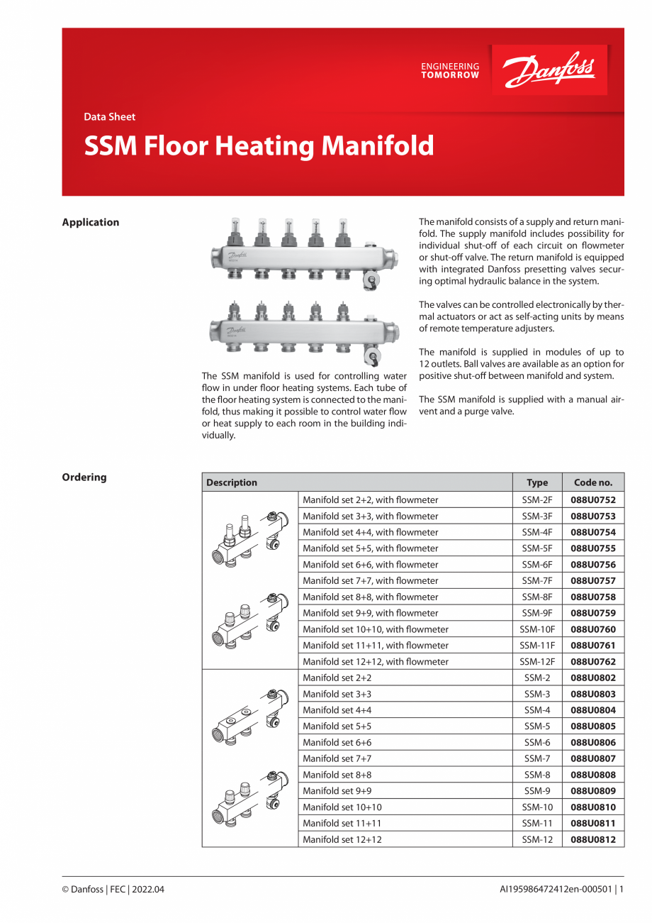 Pagina 1-Distribuitor inox DANFOSS SSM 2+2, SSM 3+3, SSM 4+4, SSM 5+5, SSM 6+6, SSM 7+7, SSM 8+8, SSM 9+9,...
