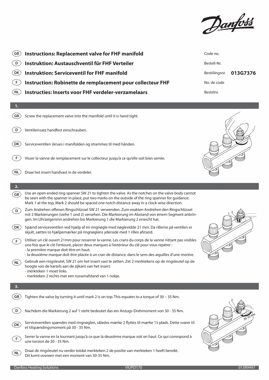 Pagina 1-Instructiuni de instalare - Distribuitor inox DANFOSS SSM 2+2, SSM 3+3, SSM 4+4, SSM 5+5, SSM 6+6,...