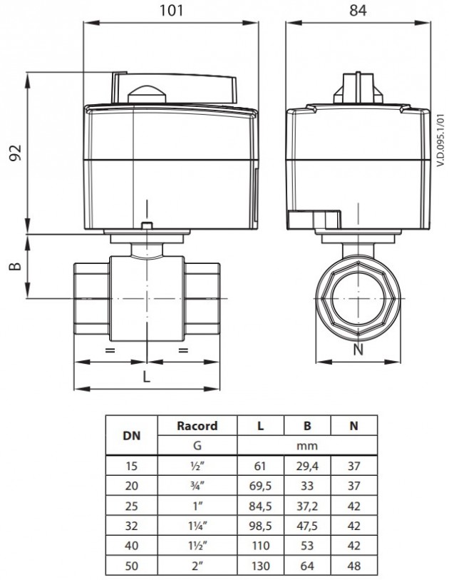 Schiță dimensiuni Vana zonala ON/OFF - AMZ 112
