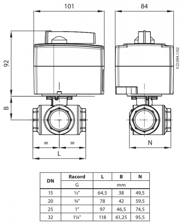 Schiță dimensiuni Vana zonala ON/OFF - AMZ 113