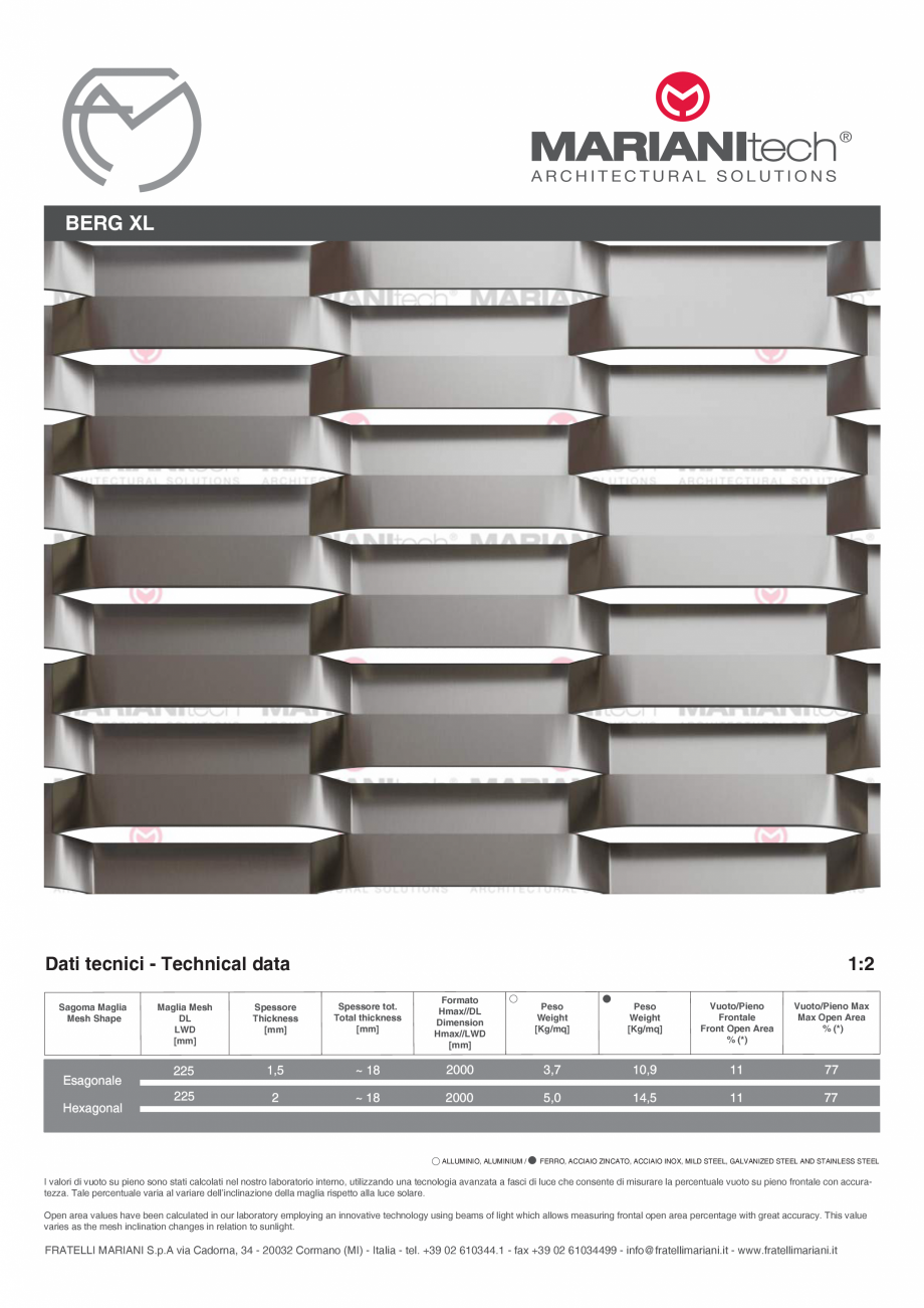 Pagina 1-Plasa metalica expandata BERG XL MARIANITECH® MARIANItech® Fisa tehnica Engleza, Italiana...