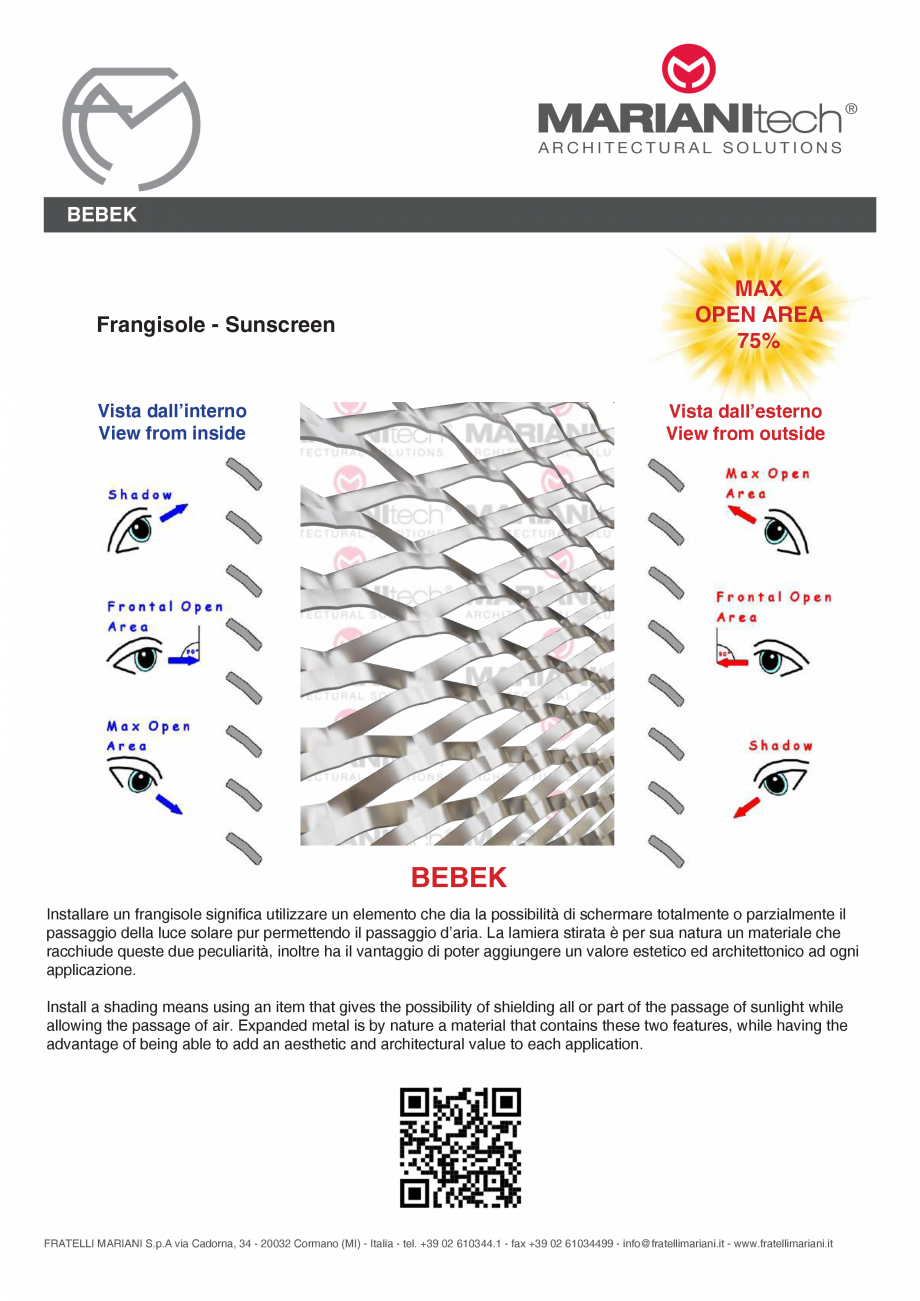 Pagina 2-Plasa metalica expandata BEBEK MARIANITECH® MARIANItech® Fisa tehnica Engleza, Italiana...