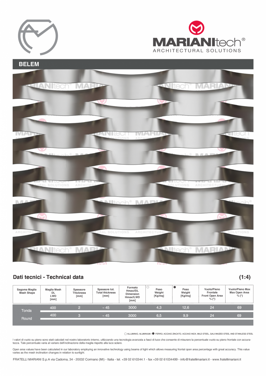 Pagina 1-Plasa metalica expandata BELEM MARIANITECH® MARIANItech® Fisa tehnica Engleza, Italiana...