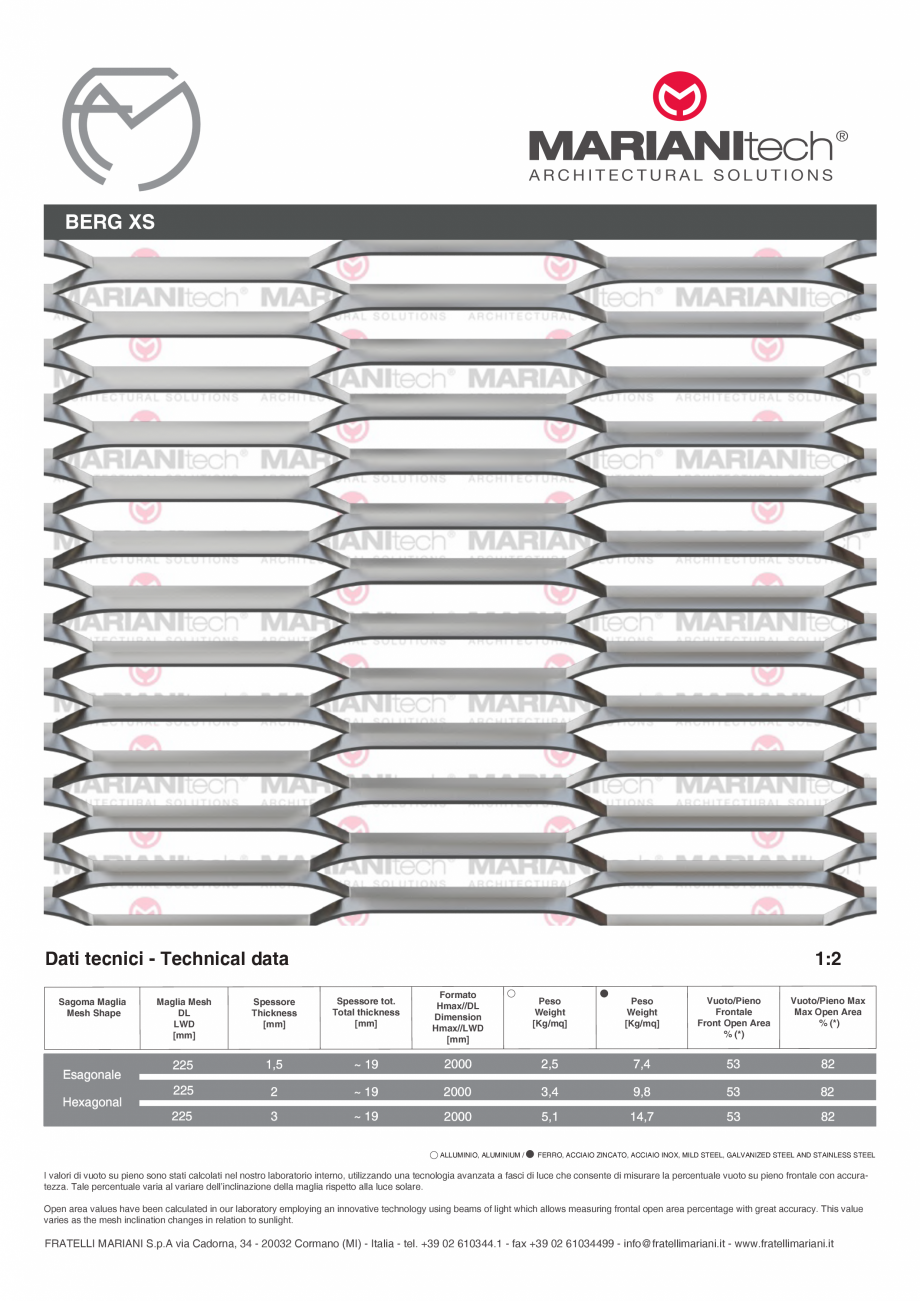 Pagina 1-Plasa metalica expandata BERG XS MARIANITECH® MARIANItech® Fisa tehnica Engleza, Italiana...