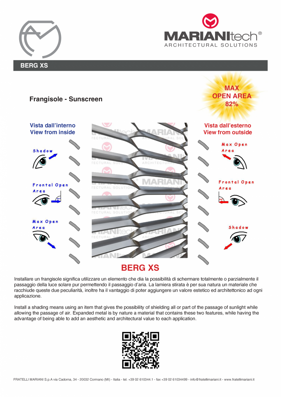 Pagina 2-Plasa metalica expandata BERG XS MARIANITECH® MARIANItech® Fisa tehnica Engleza, Italiana...