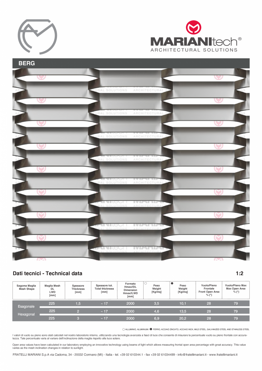 Pagina 1-Plasa metalica expandata BERG MARIANITECH® MARIANItech® Fisa tehnica Engleza, Italiana...