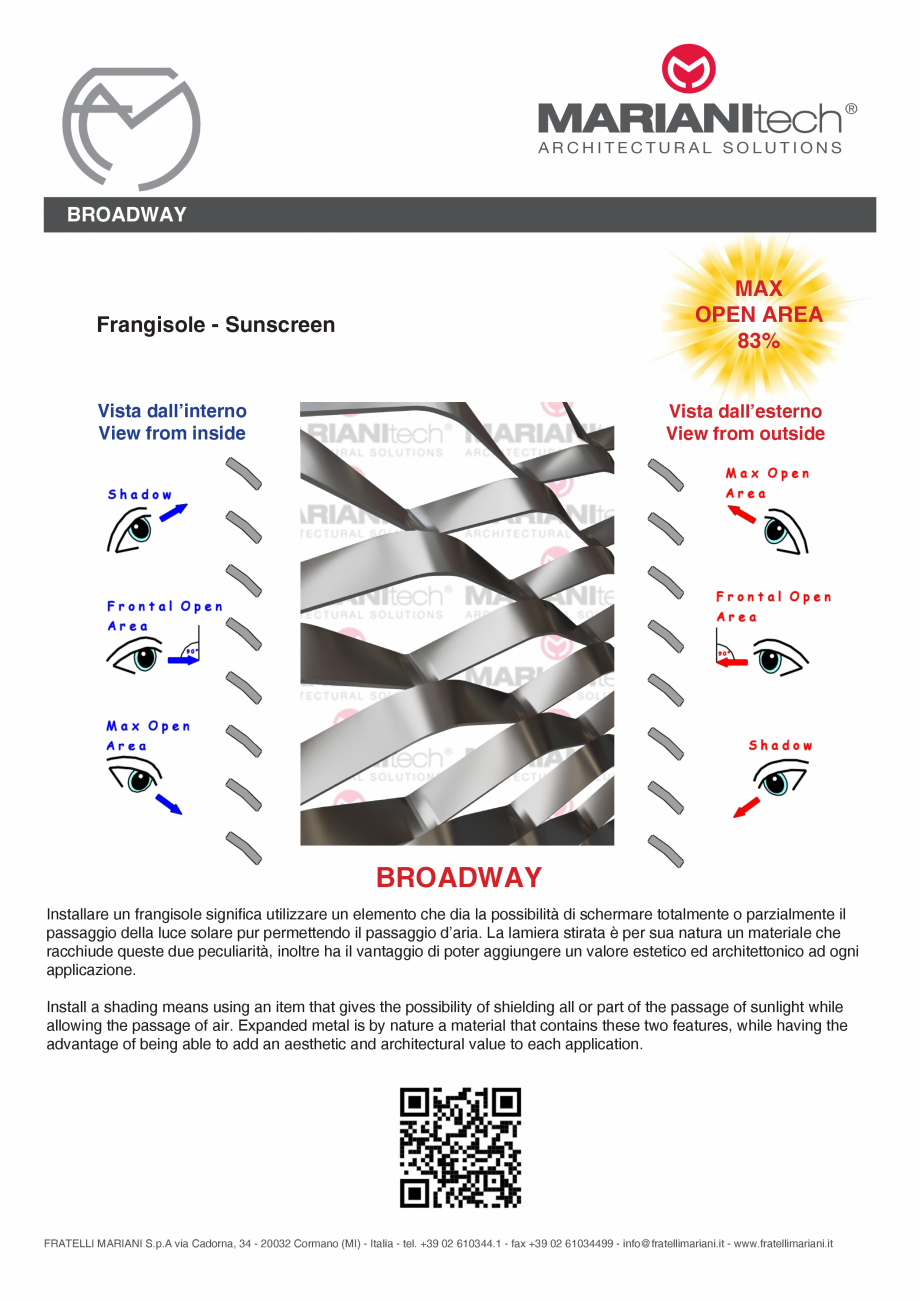 Pagina 2-Plasa metalica expandata BROADWAY MARIANITECH® MARIANItech® Fisa tehnica Engleza, Italiana...