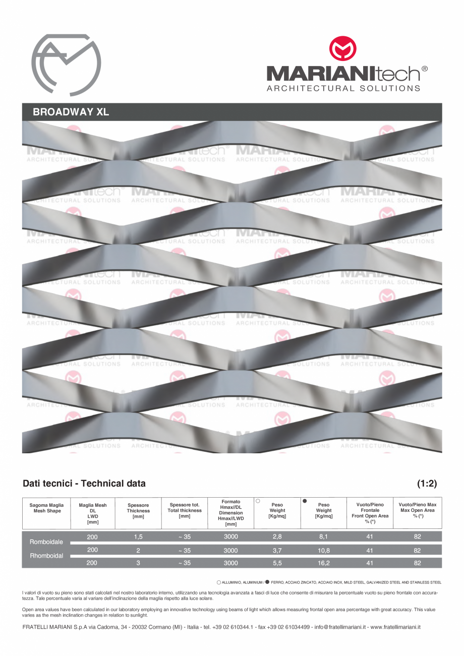 Pagina 1-Plasa metalica expandata BROADWAY XL MARIANITECH® MARIANItech® Fisa tehnica Engleza,...