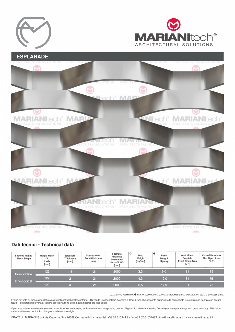 Pagina 1-Plasa metalica expandata ESPLANADE MARIANITECH® MARIANItech® Fisa tehnica Engleza, Italiana ...