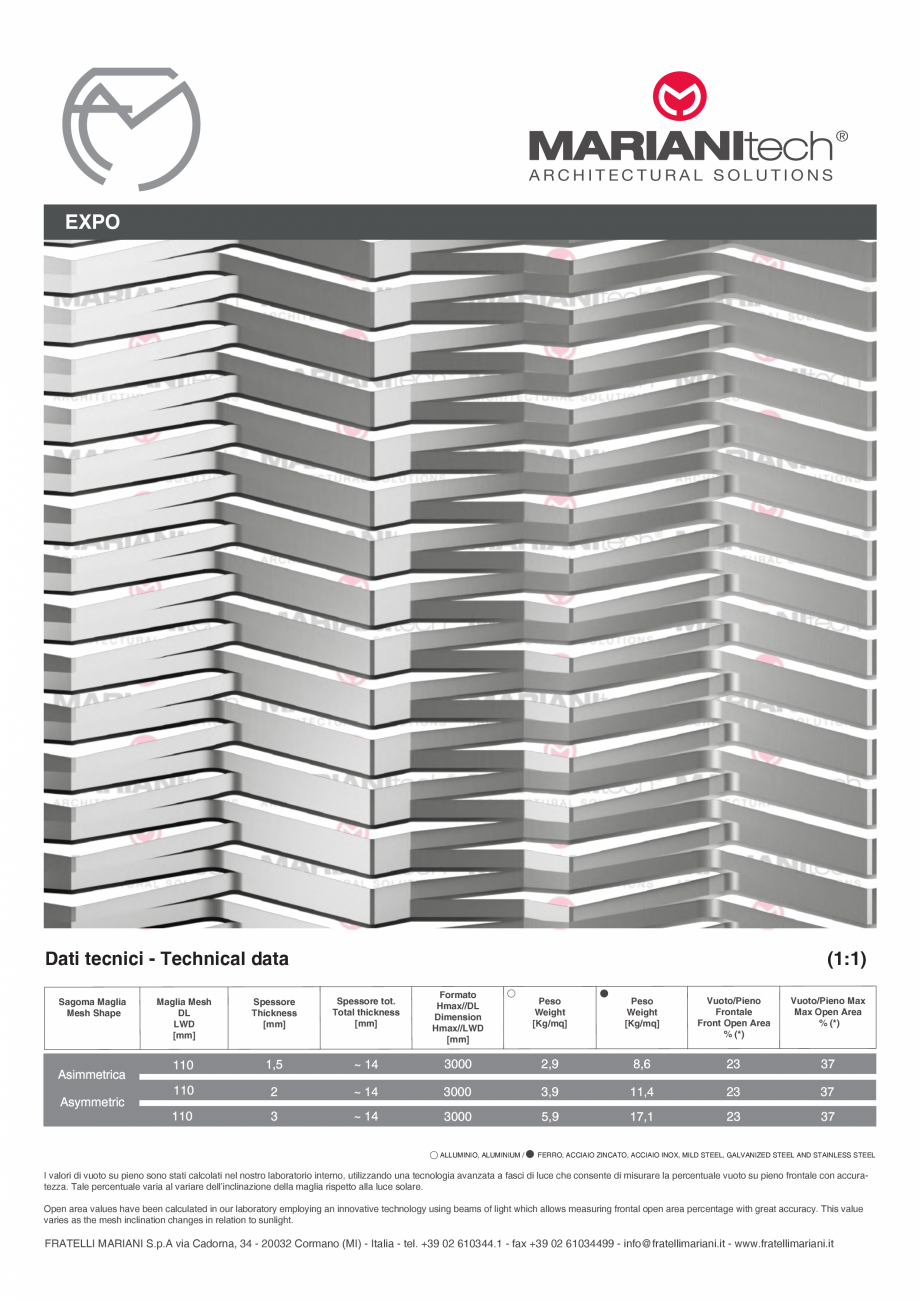 Pagina 1-Plasa metalica expandata EXPO MARIANITECH® MARIANItech® Fisa tehnica Engleza, Italiana...