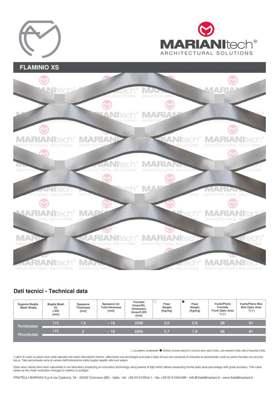 Pagina 1-Plasa metalica expandata FLAMINIO XS MARIANITECH® MARIANItech® Fisa tehnica Engleza,...