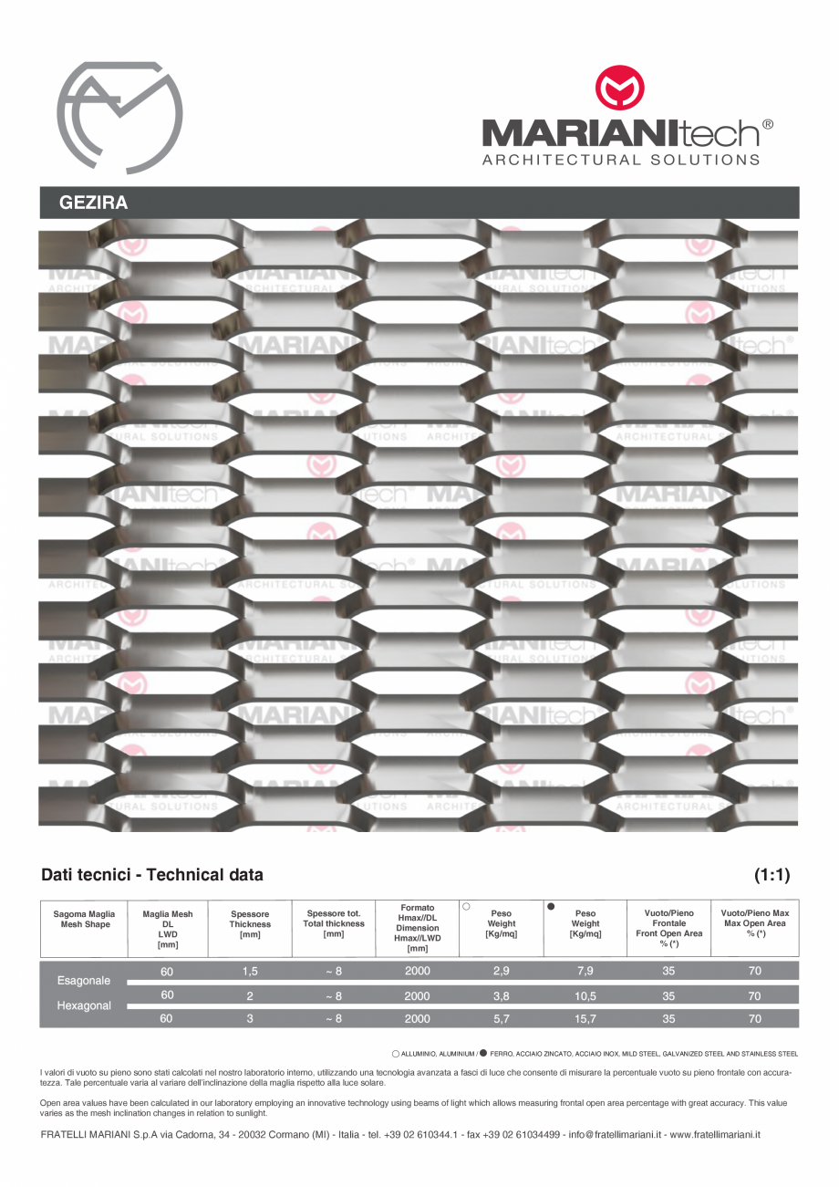 Pagina 1-Plasa metalica expandata GEZIRA MARIANITECH® MARIANItech® Fisa tehnica Engleza, Italiana...