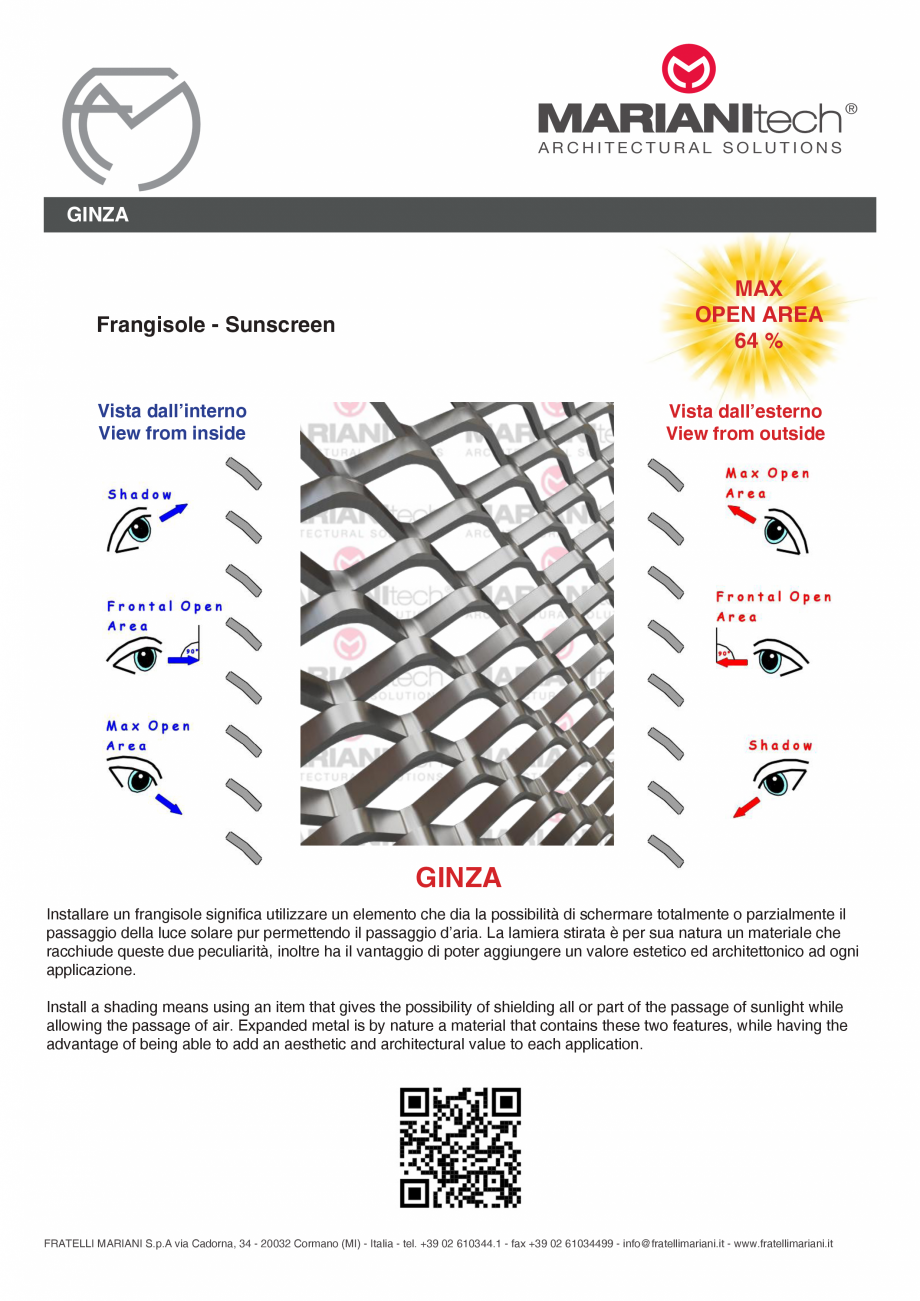 Pagina 2-Plasa metalica expandata GINZA MARIANITECH® Fisa tehnica Engleza, Italiana h allows measuring...