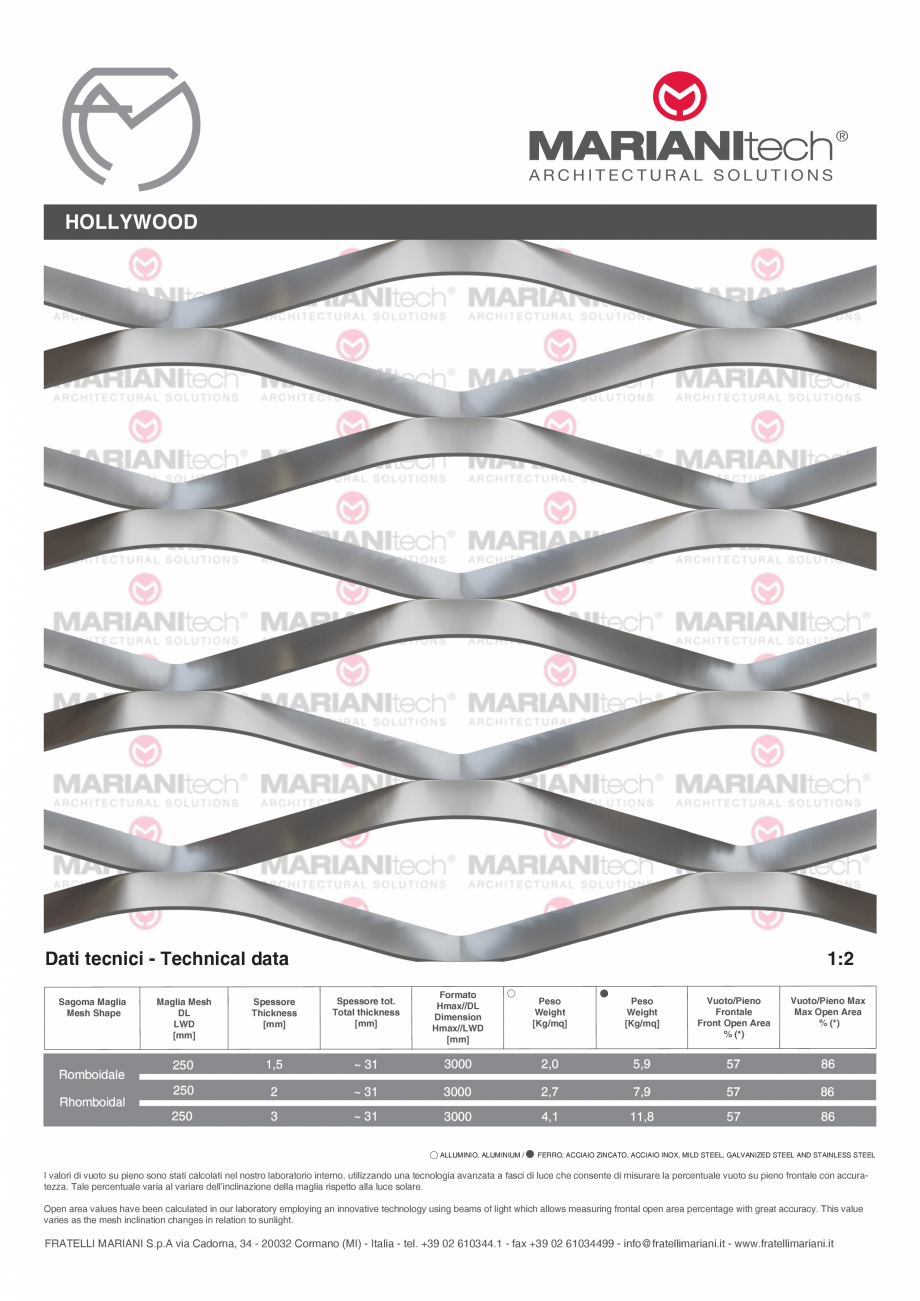 Pagina 1-Plasa metalica expandata HOLLYWOOD MARIANITECH® MARIANItech® Fisa tehnica Engleza, Italiana ...