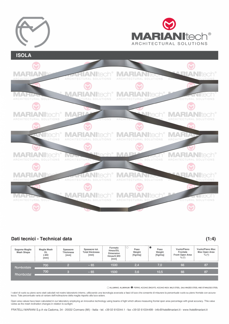 Pagina 1-Plasa metalica expandata ISOLA MARIANITECH® MARIANItech® Fisa tehnica Engleza, Italiana...