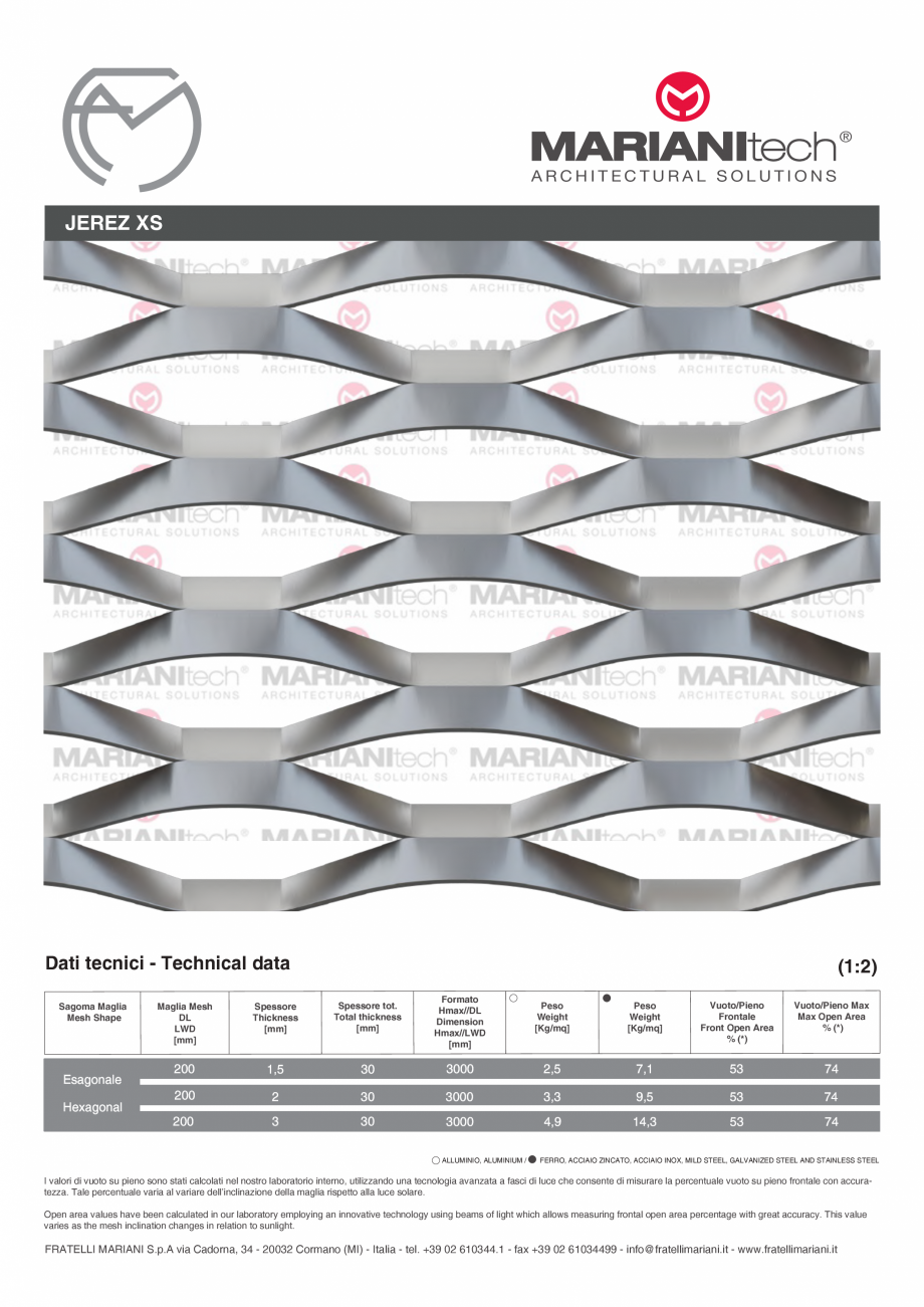 Pagina 1-Plasa metalica expandata JEREZ XS MARIANITECH® MARIANItech® Fisa tehnica Engleza, Italiana...