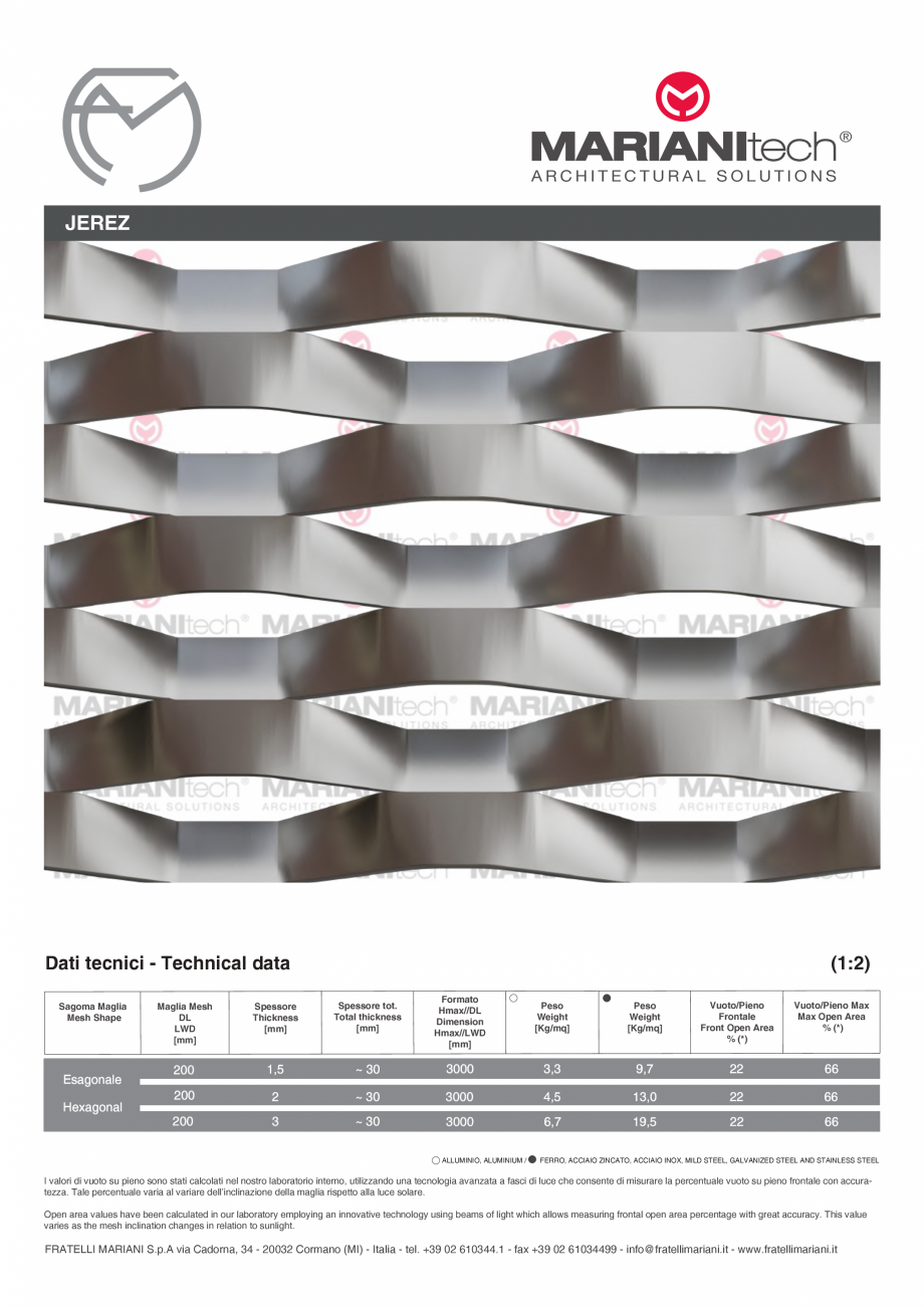 Pagina 1-Plasa metalica expandata JEREZ MARIANITECH® MARIANItech® Fisa tehnica Engleza, Italiana...