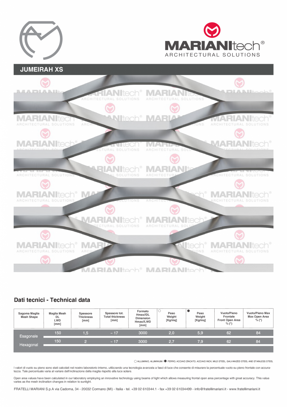 Pagina 1-Plasa metalica expandata JUMEIRAH XS MARIANITECH® MARIANItech® Fisa tehnica Engleza,...