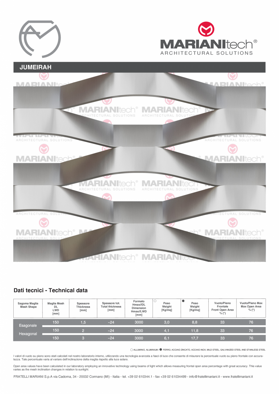 Pagina 1-Plasa metalica expandata JUMEIRAH MARIANITECH® MARIANItech® Fisa tehnica Engleza, Italiana...