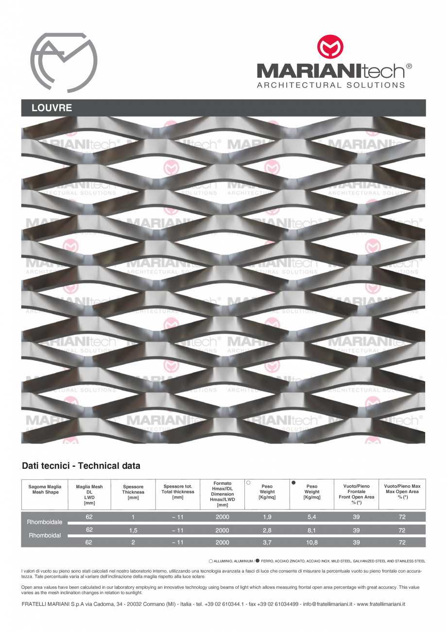 Pagina 1-Plasa metalica expandata LOUVRE MARIANITECH® MARIANItech® Fisa tehnica Engleza, Italiana...