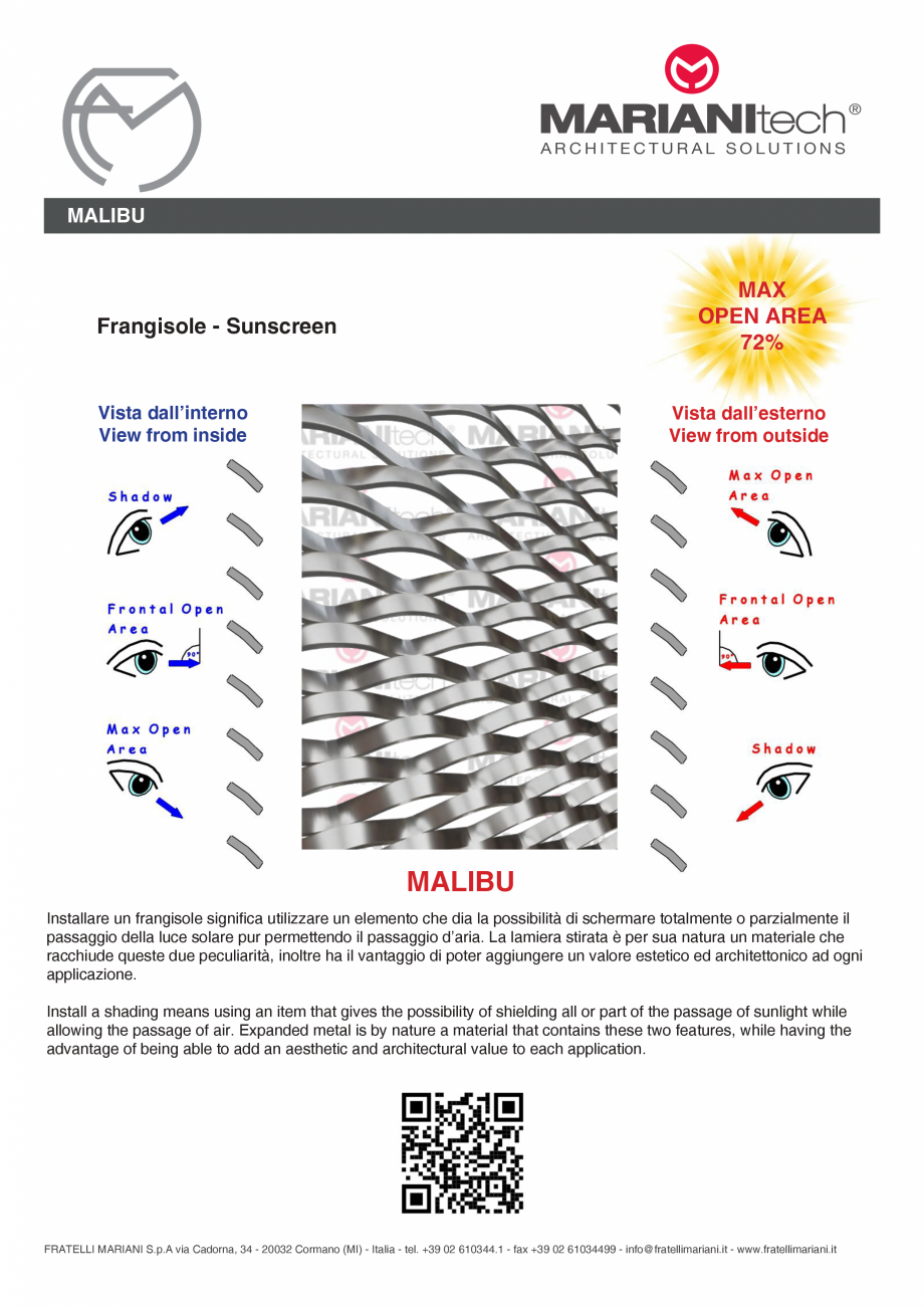 Pagina 2-Plasa metalica expandata MALIBU MARIANITECH® MARIANItech® Fisa tehnica Engleza, Italiana gy ...