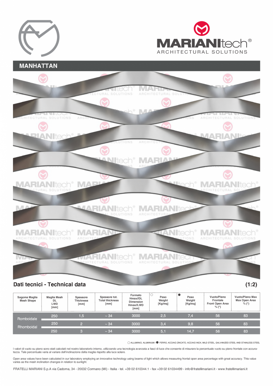 Pagina 1-Plasa metalica expandata MANHATTAN MARIANITECH® MARIANItech® Fisa tehnica Engleza, Italiana ...