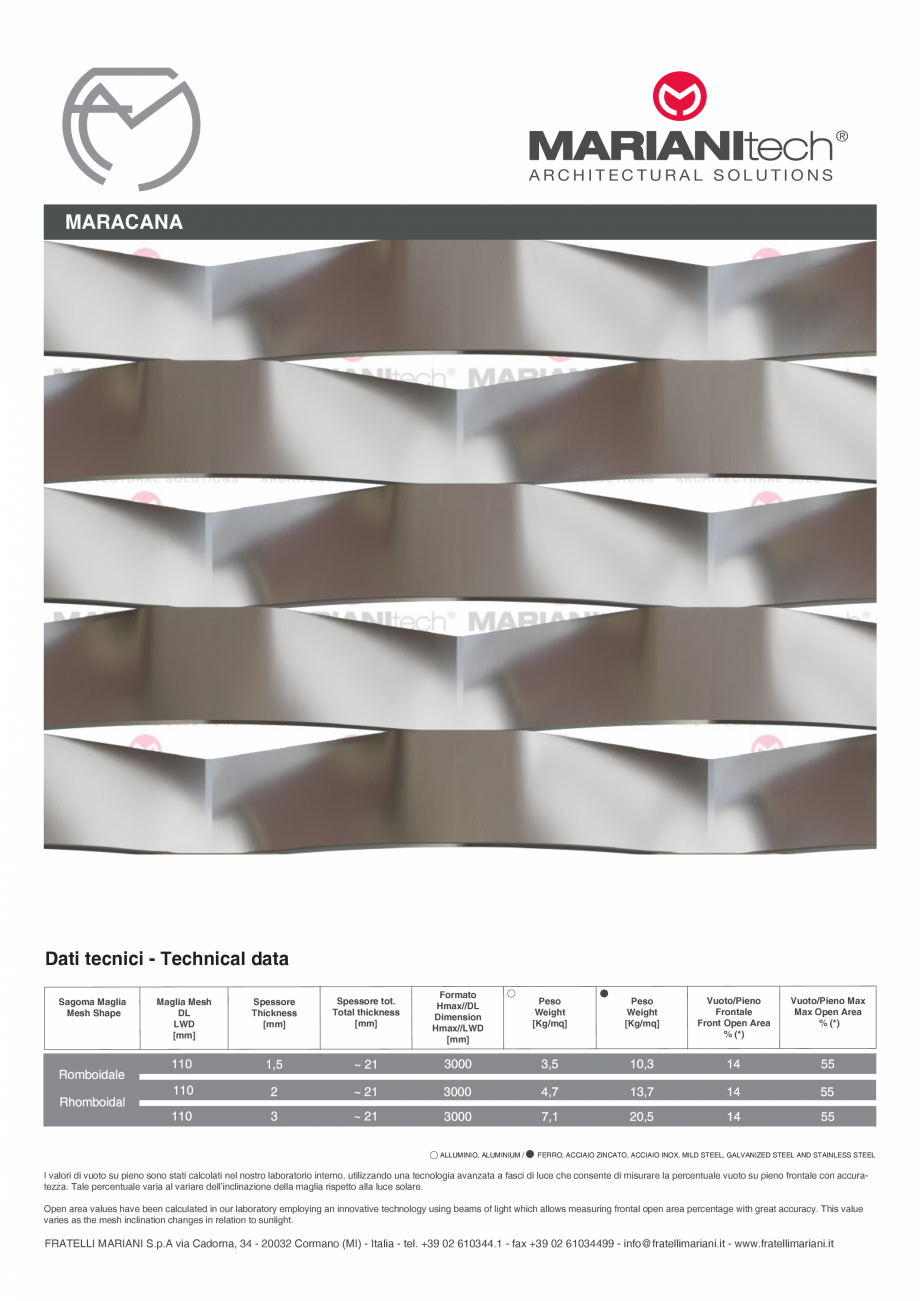 Pagina 1-Plasa metalica expandata MARACANA MARIANITECH® MARIANItech® Fisa tehnica Engleza, Italiana...