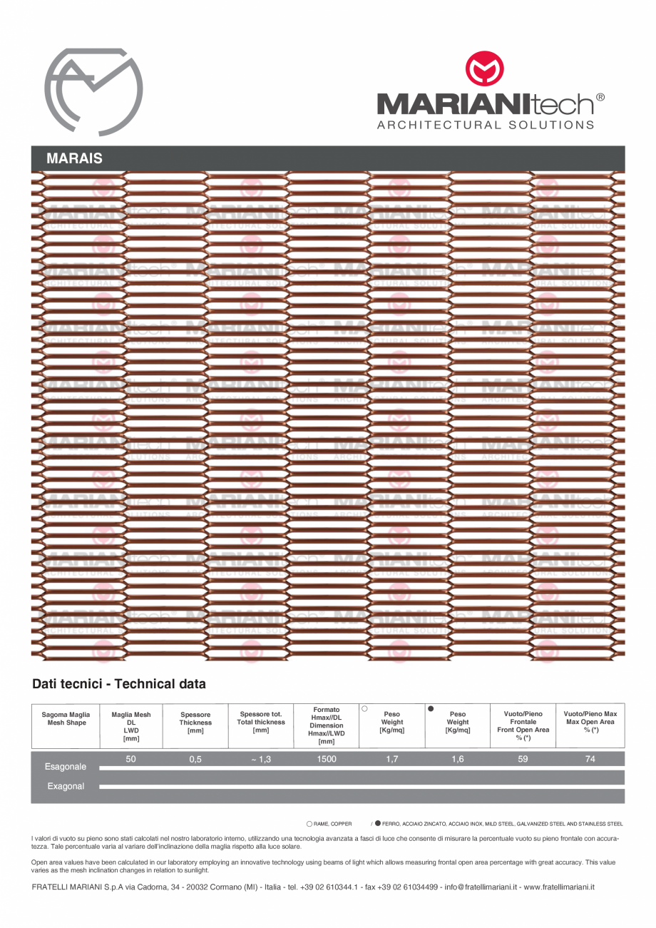 Pagina 1-Plasa metalica expandata MARAIS MARIANITECH® MARIANItech® Fisa tehnica Engleza, Italiana...
