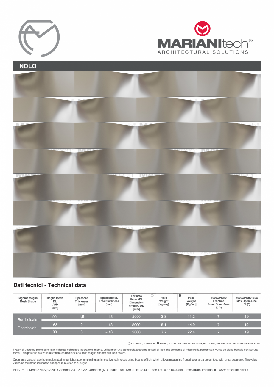 Pagina 1-Plasa metalica expandata NOLO MARIANITECH® MARIANItech® Fisa tehnica Engleza, Italiana...