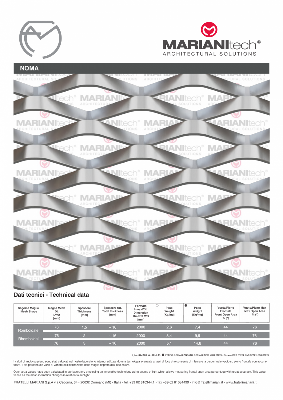 Pagina 1-Plasa metalica expandata  NOMA MARIANITECH® MARIANItech® Fisa tehnica Engleza, Italiana...