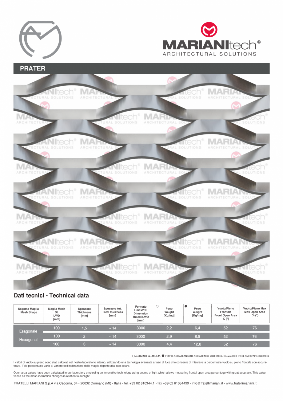 Pagina 1-Plasa metalica expandata PRATER MARIANITECH® MARIANItech® Fisa tehnica Engleza, Italiana...