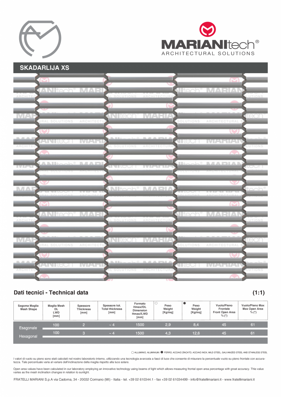 Pagina 1 - Plasa metalica expandata SKADARLIJA XS MARIANITECH® Fisa tehnica Engleza, Italiana...