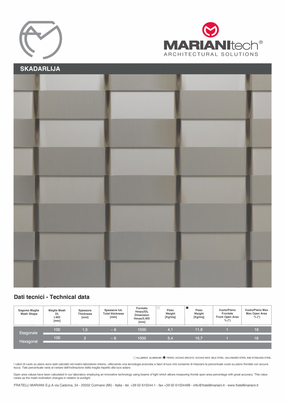 Pagina 1-Plasa metalica expandata SKADARLIJA MARIANITECH® Fisa tehnica Engleza, Italiana MARIANItech

®
...