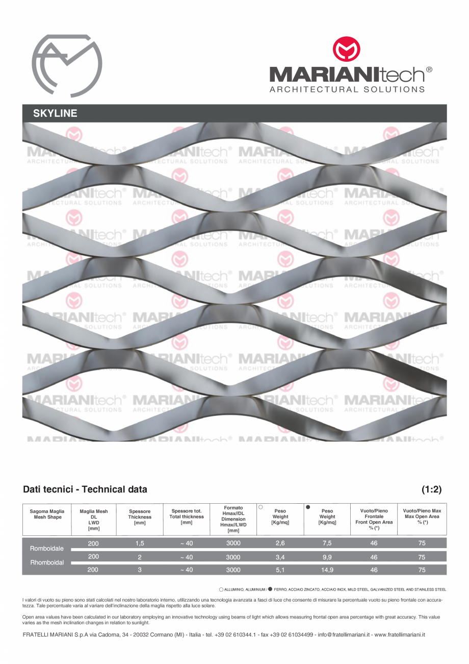 Pagina 1-Plasa metalica expandata SKYLINE MARIANITECH® MARIANItech® Fisa tehnica Engleza, Italiana...