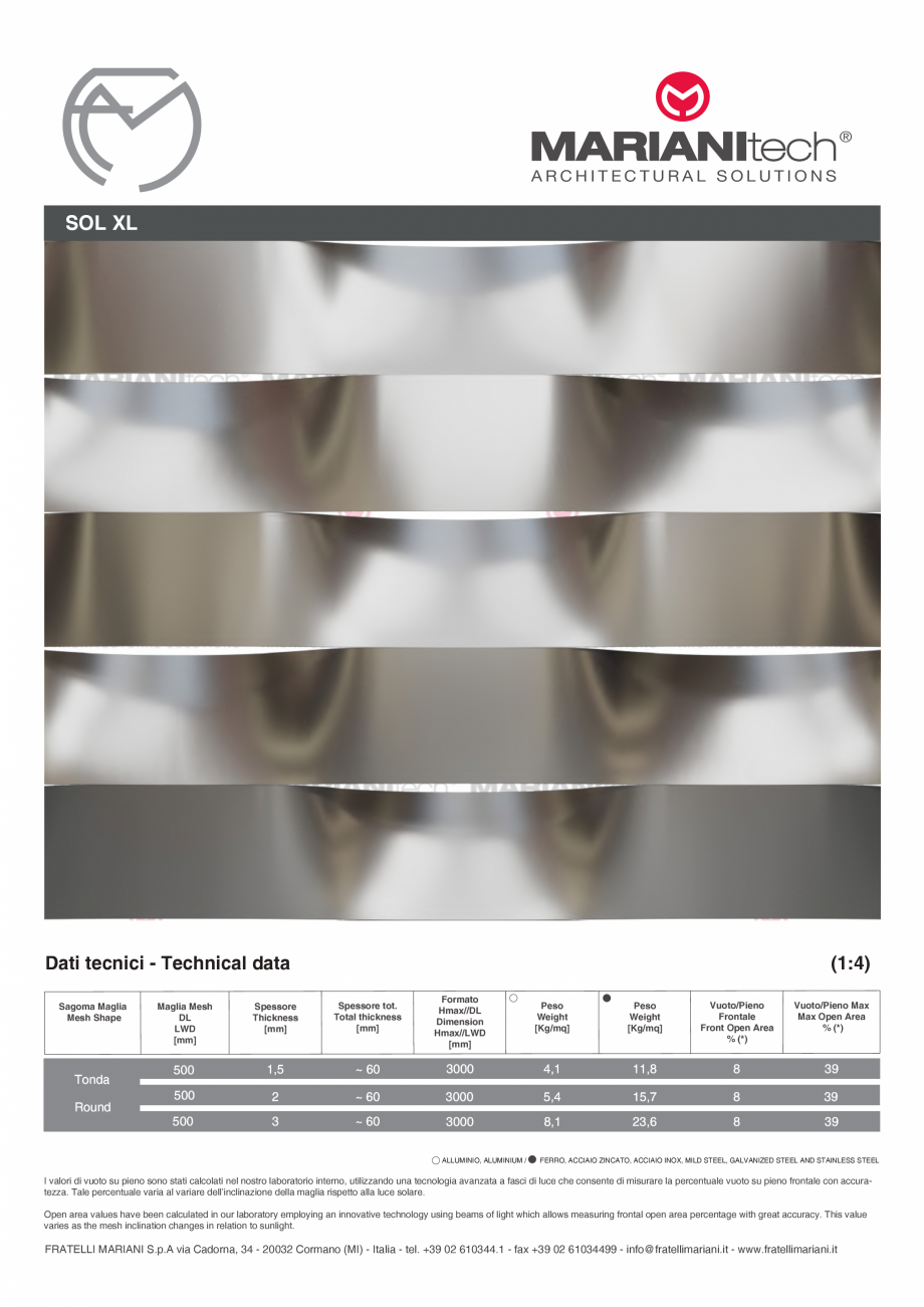 Pagina 1-Plasa metalica expandata  SOL XL MARIANITECH® MARIANItech® Fisa tehnica Engleza, Italiana...