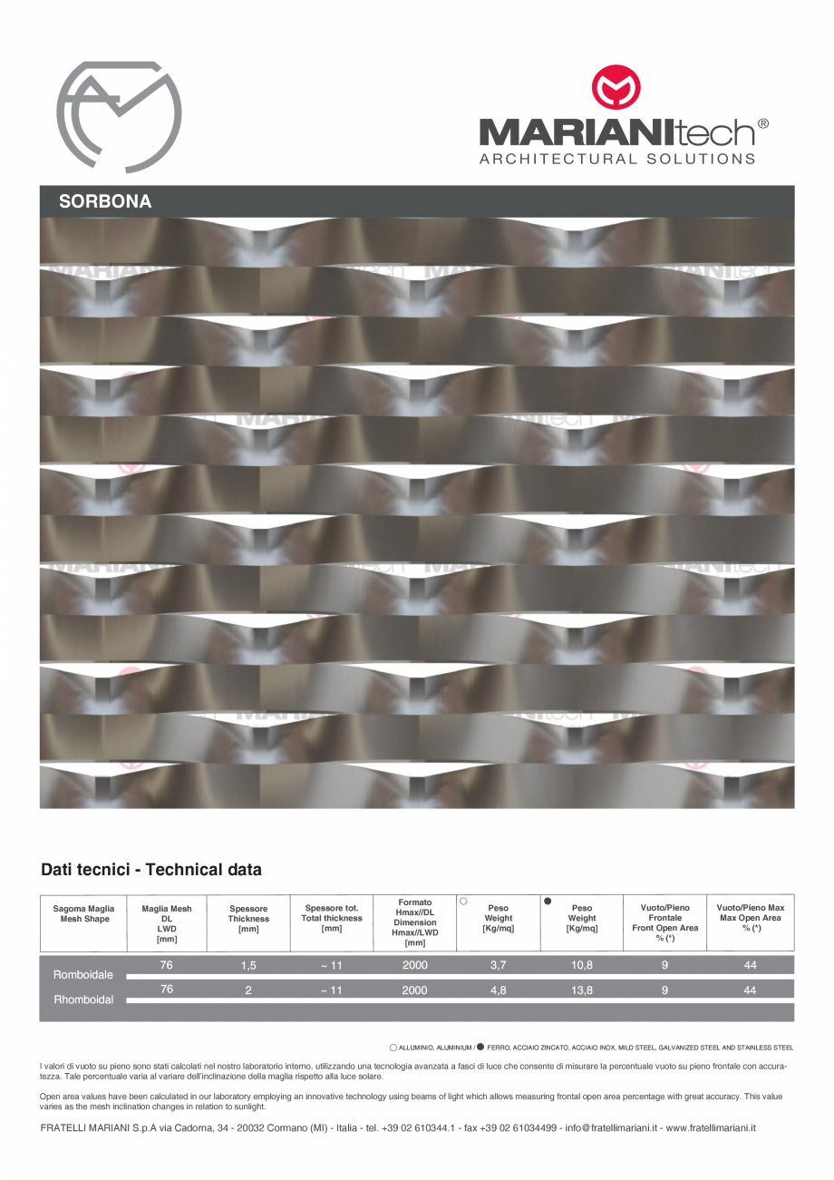 Pagina 1-Plasa metalica expandata SORBONA MARIANITECH® MARIANItech® Fisa tehnica Engleza, Italiana...