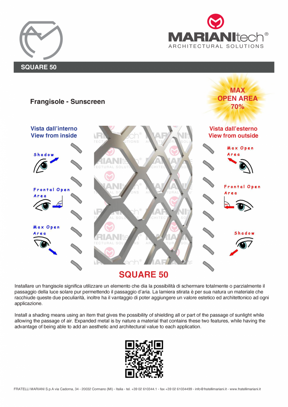 Pagina 2-Plasa metalica expandata SQUARE 50 MARIANITECH® MARIANItech® Fisa tehnica Engleza, Italiana ...