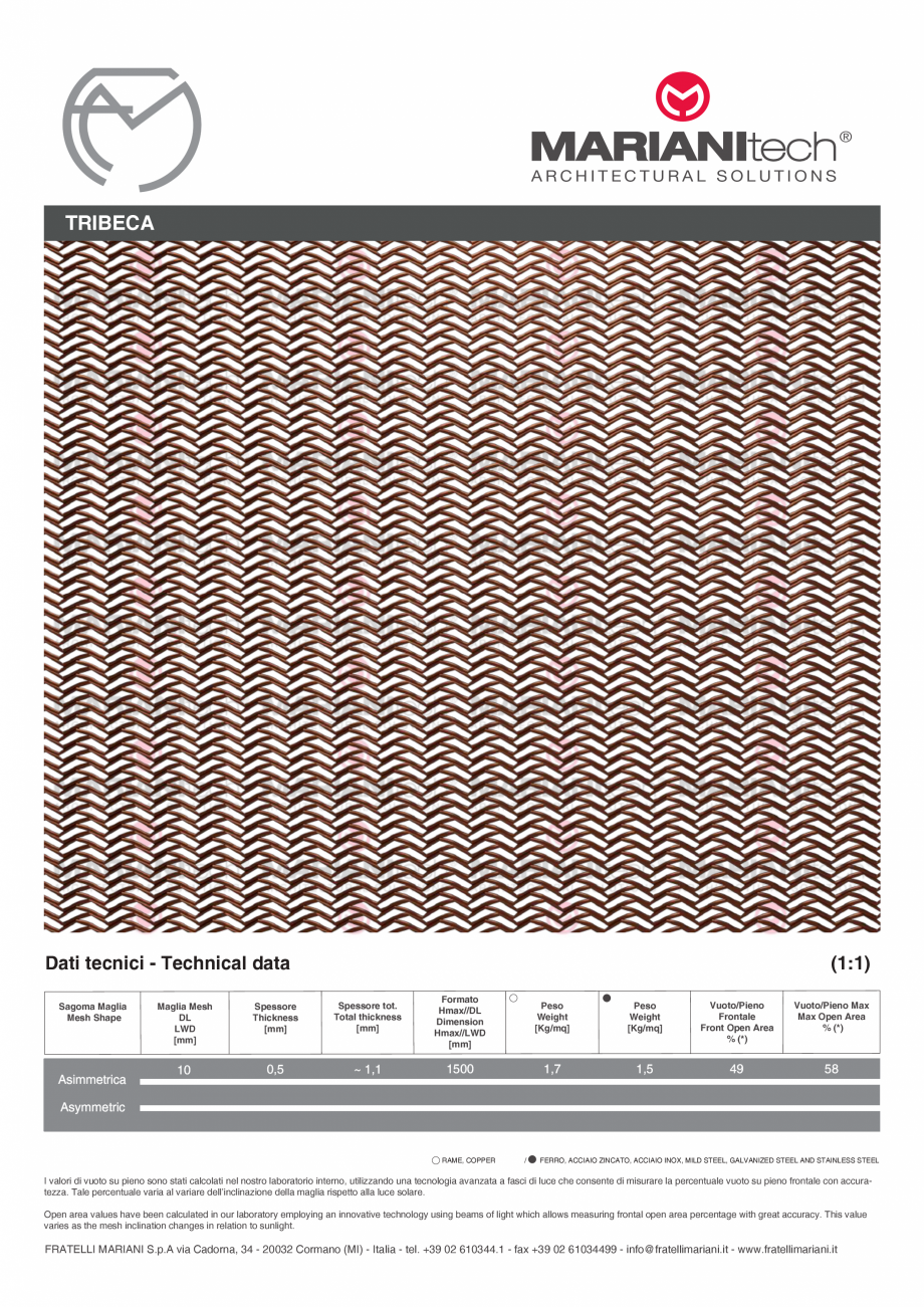 Pagina 1-Plasa metalica expandata TRIBECA MARIANITECH® MARIANItech® Fisa tehnica Engleza, Italiana...
