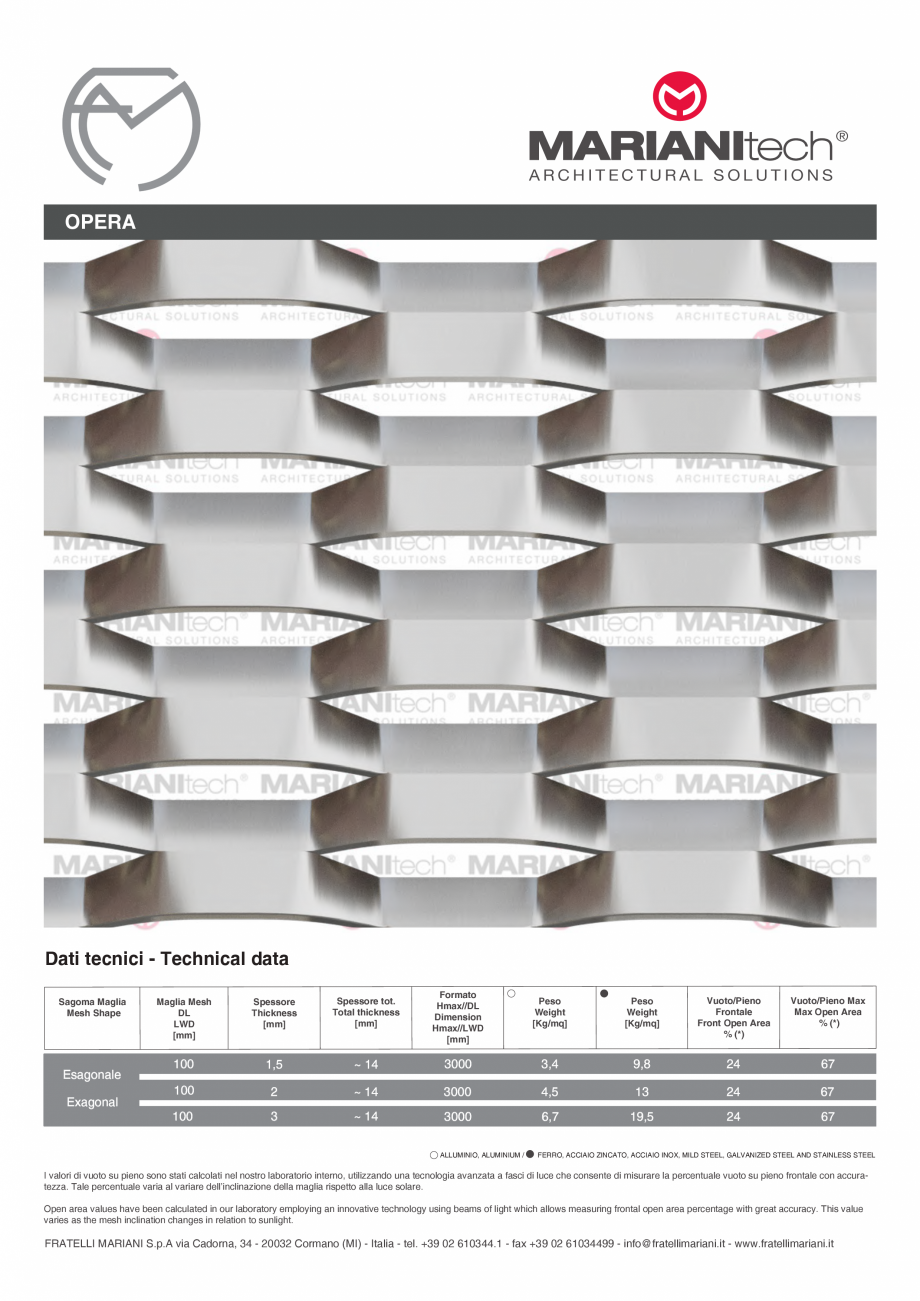 Pagina 1-Plasa metalica expandata OPERA MARIANITECH® MARIANItech® Fisa tehnica Engleza, Italiana...
