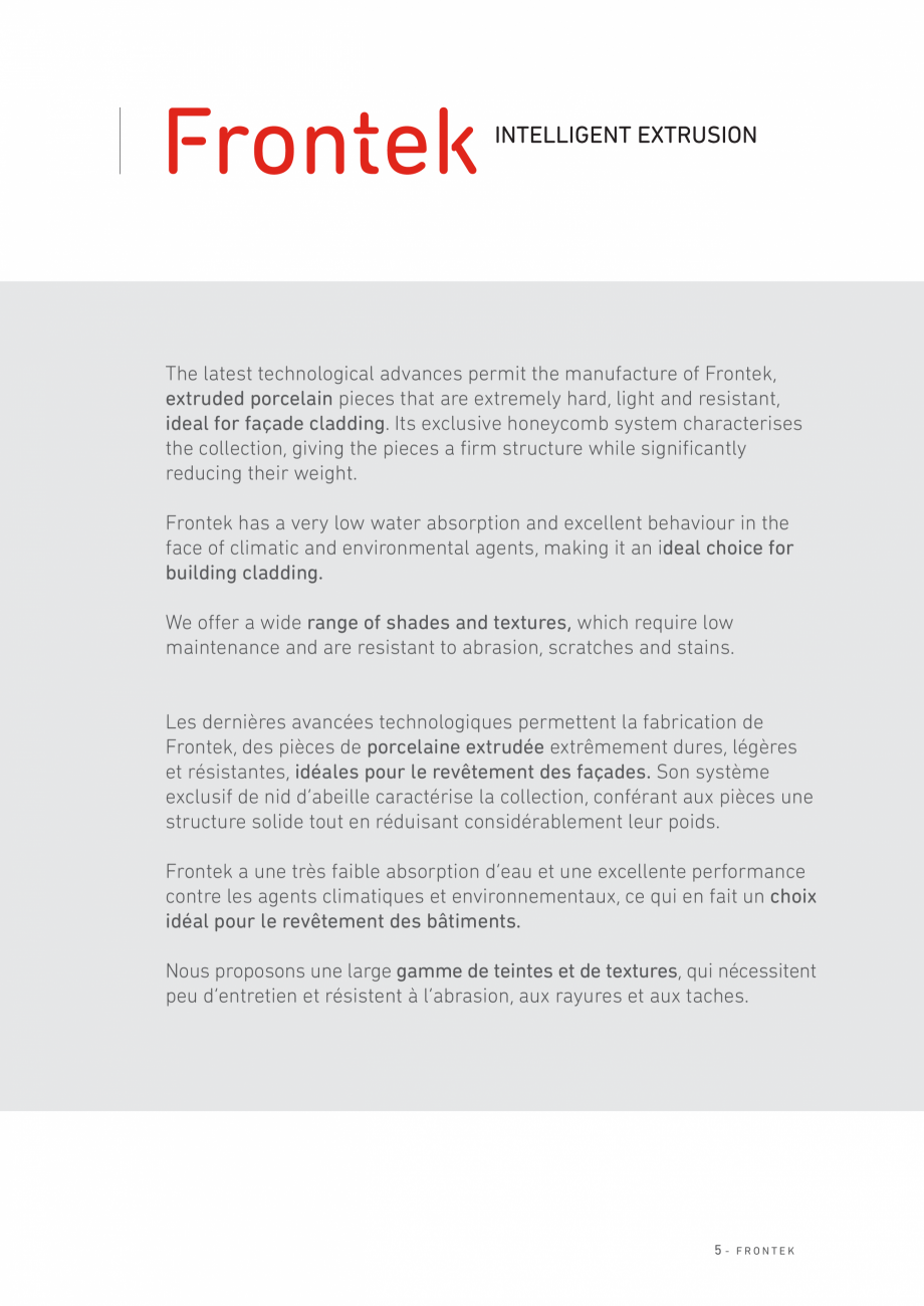 Pagina 5-Catalog - Placi de portelan extrudat Frontek Frontek Catalog, brosura Engleza, Spaniola esistente a ...