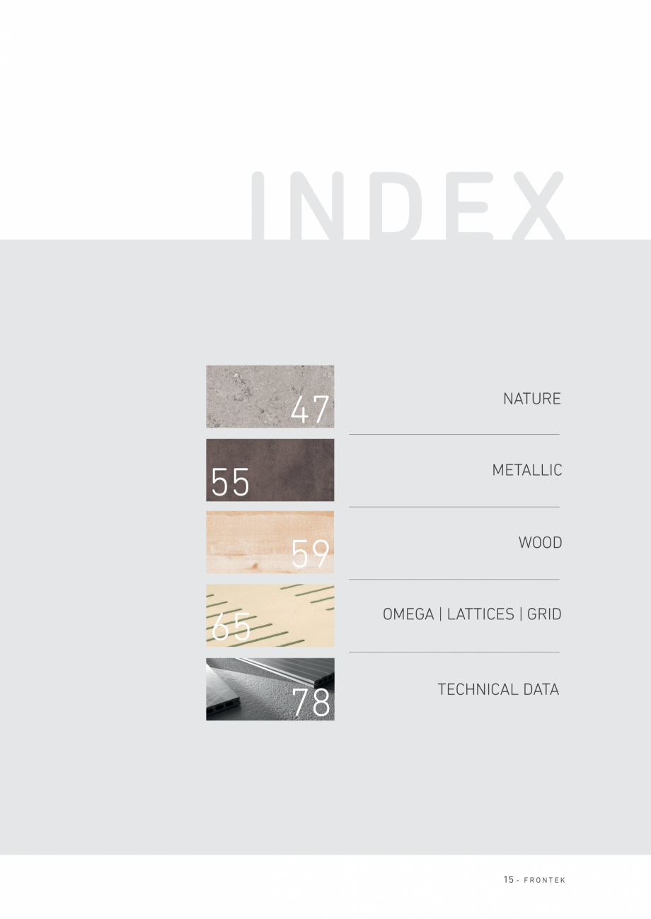Pagina 15-Catalog - Placi de portelan extrudat Frontek Frontek Catalog, brosura Engleza, Spaniola te RAL...