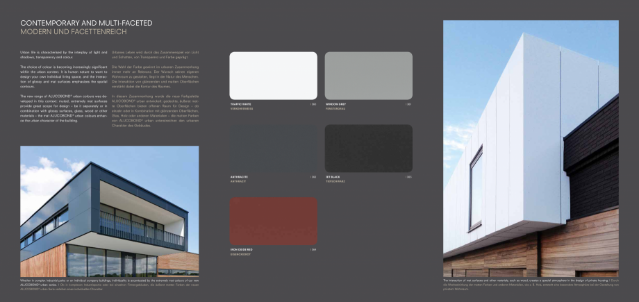 Pagina 2-Nuante de culori pentru panouri compozite - Urban ALUCOBOND Fisa tehnica Engleza, Germana strongly...