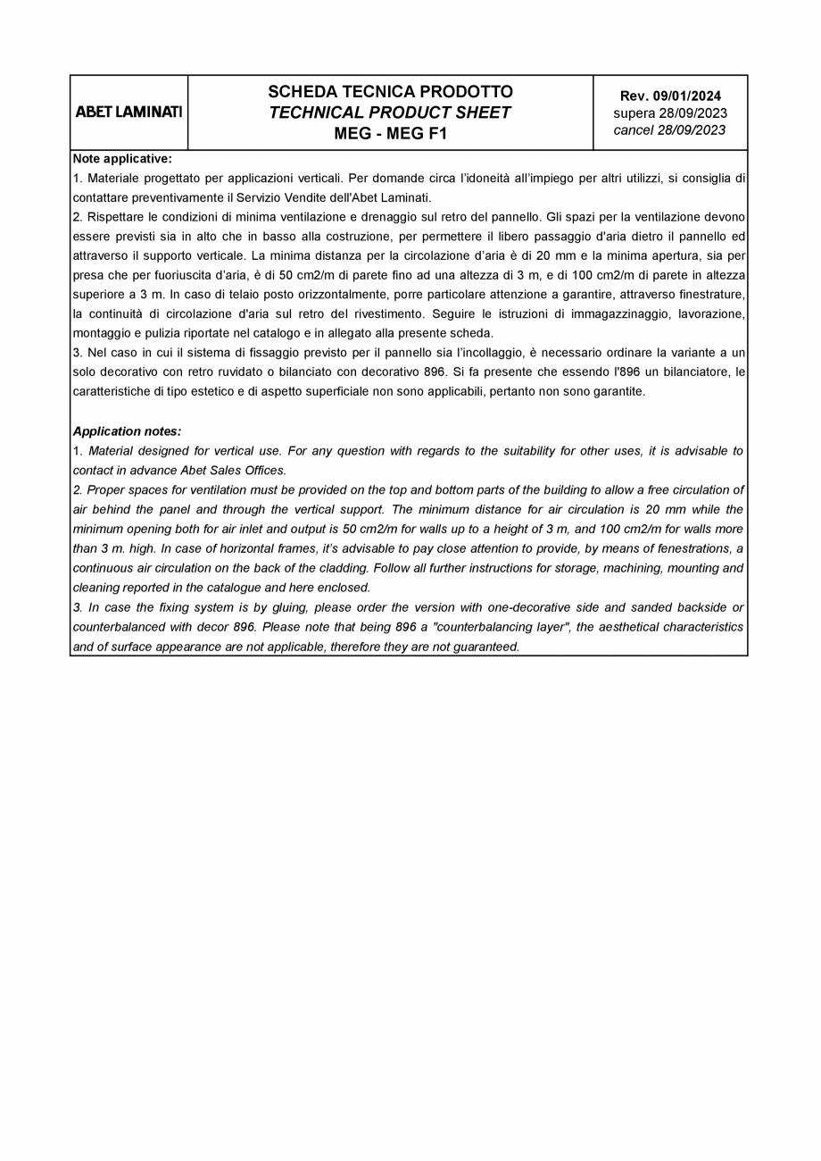 Pagina 5-Placi HPL compact fatade MEG ABET LAMINATI Fisa tehnica Engleza NE TIPICA
TYPICAL
PERFORMANCE 1

7
5...