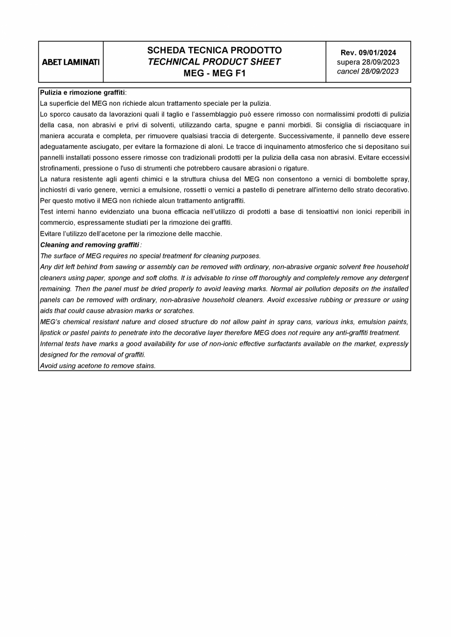 Pagina 8-Placi HPL compact fatade MEG ABET LAMINATI Fisa tehnica Engleza lla collezione MEG STANDARD (405,...