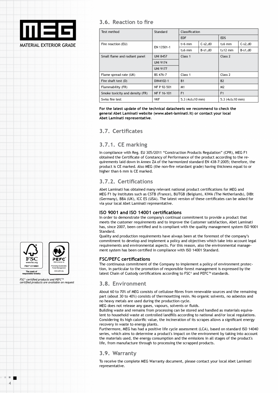 Pagina 6-Placi HPL compact fatade MEG_GEPLAST ABET LAMINATI Specificații tehnice Engleza t or drywet),...