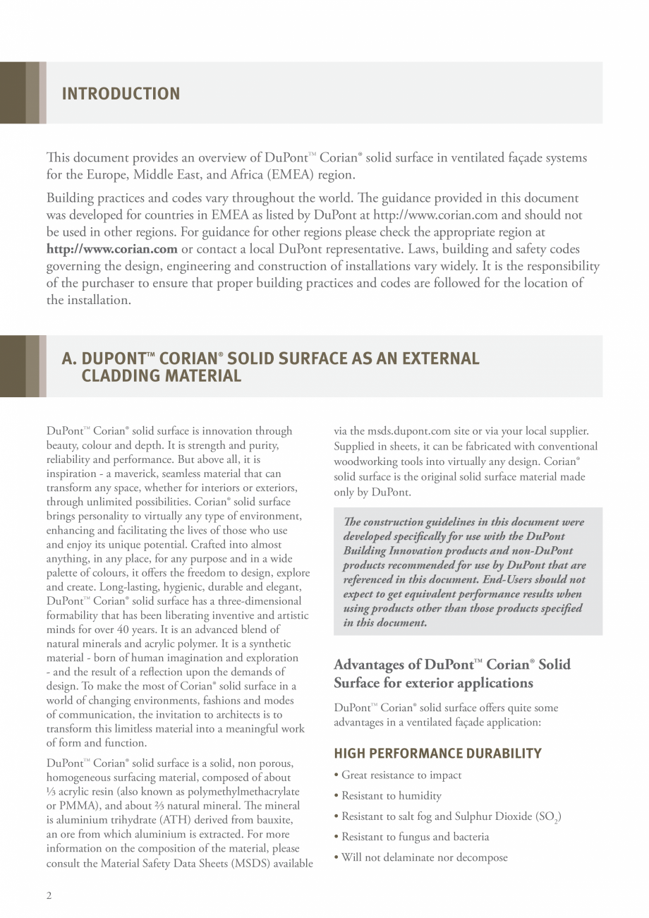 Pagina 4-Solutii pentru placarea fatadelor CORIAN® Exterior Cladding Corian Exterior Cladding Catalog,...