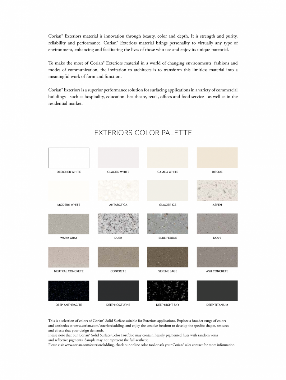 Pagina 5-Placi minerale pentru fatada CORIAN® Exterior Cladding Corian Exterior Cladding Catalog, brosura...