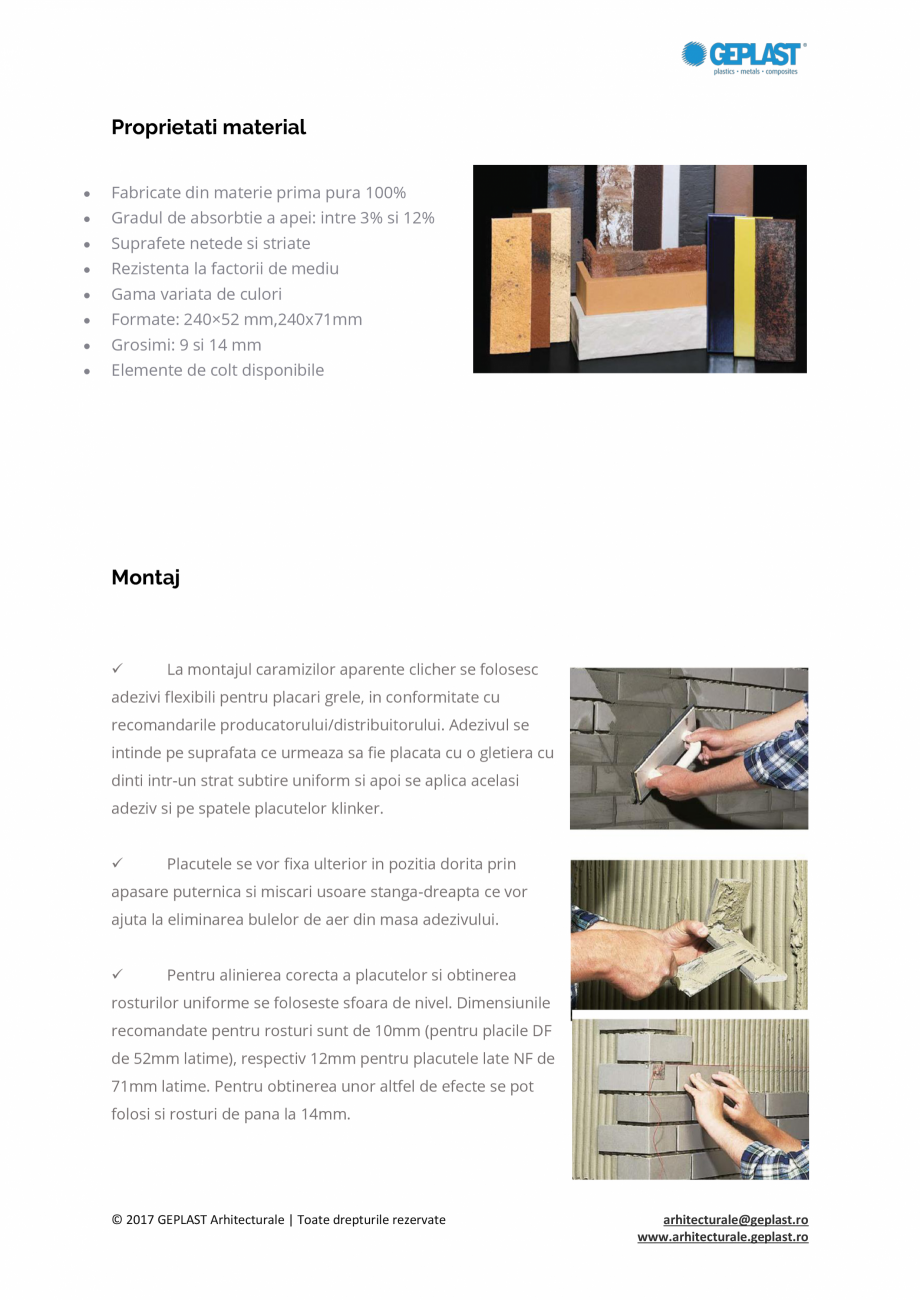 Pagina 2-Montaj caramida aparenta klinker ROBEN Instructiuni montaj, utilizare Romana 17 GEPLAST...