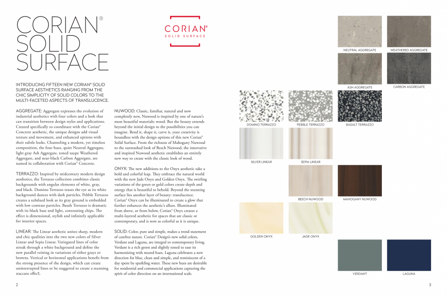Pagina 3-Estetica dinamica inspirata de natura CORIAN® Solid Surface  CORIAN® Solid Surface Catalog, ...